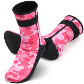 Kids Water Socks 3mm, Neoprene Anti-Slip Sand Socks for Swimming Surfing Beach Diving Boots Water Sports, Keep Feet Warm and Safe (Rose, 8-9 Adult)