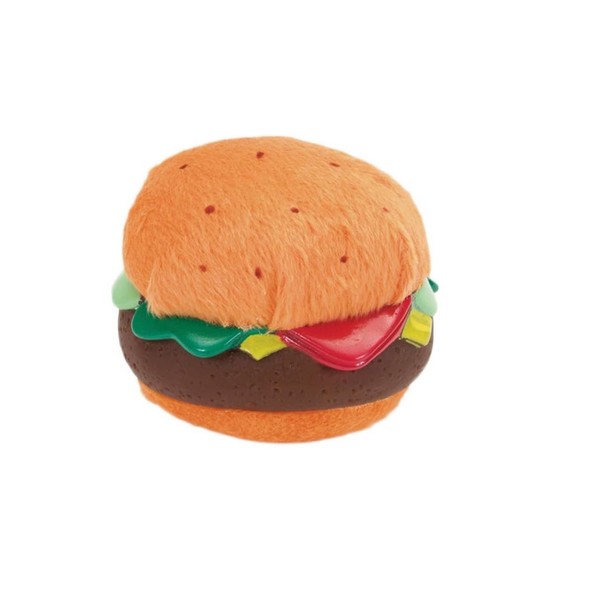 Hamburger or Hot Dog Plush Stuffing Free Squeaker Toys for