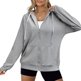 Zeagoo Womens Zip Up Sweatshirts Jackets Long Sleeve Casual Loose Hoodies Outwear with Pockets Light Grey