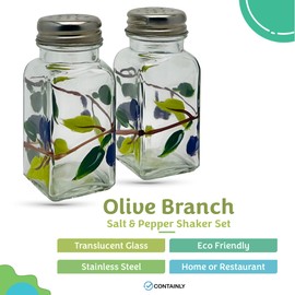 Hand Painted Glass Olive Branch Salt and Pepper Shakers Set