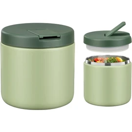 Itslife Thermal Food Container, 560 ml, Stainless Steel Warming Container, Children's Leak-proof Lunch Container with Buckle Cover, Wide Neck, Insulation, Suitable for Cold and Hot Food, Green