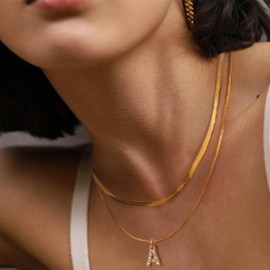 Gold Initial Necklaces for Women, Layered Necklaces with Letter Pendant, Adjustable Gold Plated Necklace with Initials, Stainless Steel Jewelry Gifts for Women