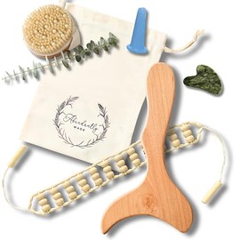 Abundantly Made Co. | Kit variado de drenaje linfático de 6 piezas | Herramientas de madera, jade y silicona para Maderoterapia, Gua Sha, ahuecamiento y cepillado en seco | Escultura corporal, fascia