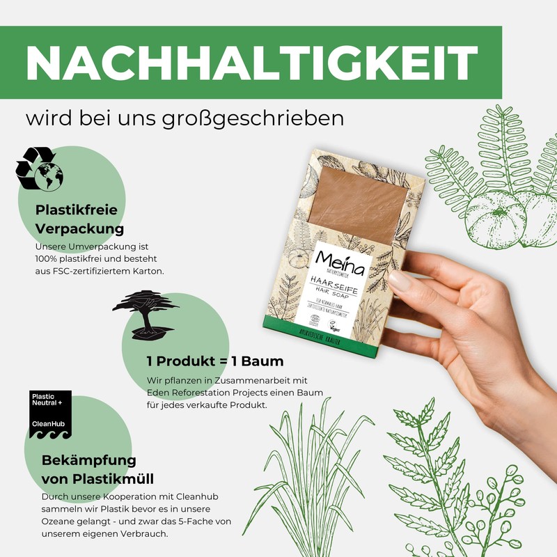 Meina Natural Cosmetics Organic Hair Soap, Vegan Shampoo Bar With