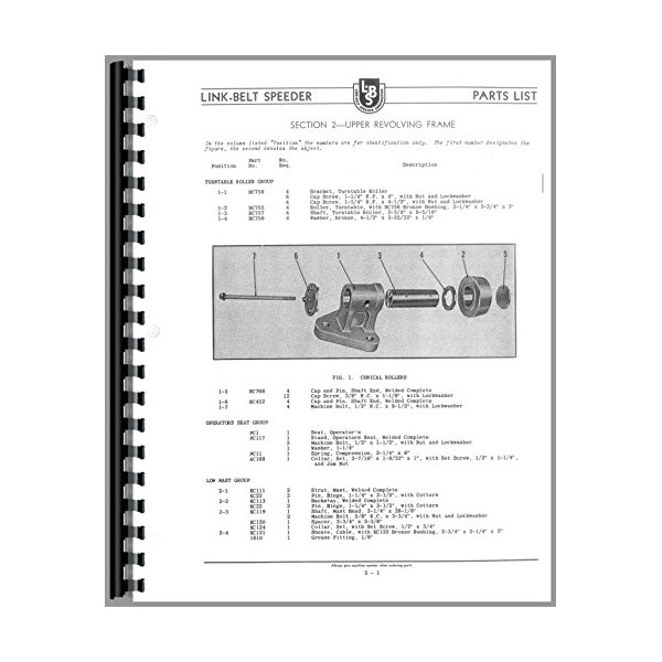 Link Belt Speeder LS-51 Drag Link or Crane Parts Manual