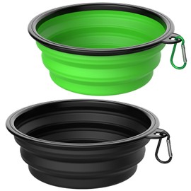 Takfox Collapsible Dog Bowls [2 Pack] 20 oz, Travel Dog Bowls, Pet Bowl Portable Foldable Water Food Feeding Dishes with Carabiner Clip for Traveling Hiking Walking-Black & Green