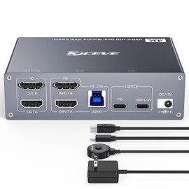 USB C HDMI KVM Switch for 1 Desktop+1 Laptop, Dual Monitor KVM Switch 4K@60Hz Support PD with USB C Cable, Wired Controller and Power Adapter