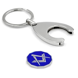 THE MASONIC COLLECTION Forget Me Not Trolley Keychain and Coin - Designed with Square & Compass - Freemason Gift for Men