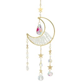 PATIKIL Moon Sun Catcher Crystal Suncatcher Hanging Prism Wind Chime Indoor Outdoor Window for Home Car Garden Wedding Birthday Party Decoration White
