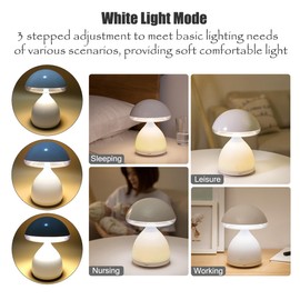 Gosyfeti Mushroom Table Lamp, Cordless Night Light with 3 Stepped White Light / 7 Colored Light, Touch Dimmable Rechargeable Night Lamp with USB, Birthday Gift Bedside Camping Dinning