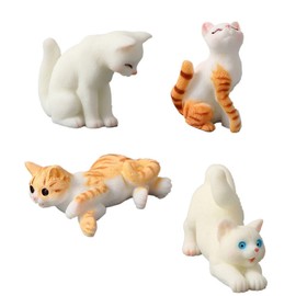 Kopida 4 Pcs Miniature Cat Figurines, Cute Mini Cat Ornaments for Fairy Garden Decor Micro Landscape DIY Terrarium Crafts Dollhouse Decoration