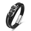 BIYONGDE Mens Womens Black Leather Bangle Bracelet, Three-strand, Vintage Stainless