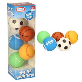 AtoZ Sports Bath Toys Set for Babies, 5 Balls Pack with Soccer, Basketball, Baseball, Football, Tennis, 0+ Months