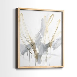 Renditions Gallery Set of 2 Peel & Stick Framed Prints, Abstract Wall Art, Gold & Gray Swirls Wall Decor, Re-Stickable - Ready to Hang - 16"x20" - Natural Frame LT608