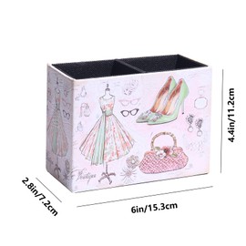 Decorative Remote Control Holder, Leather TV Remoter Caddy Storage Box Desktop Organizer Makeup Brush Pen Holder Storage Fits TV Remotes, Media Controllers, Office Supplies (Vintage Dress Pattern)