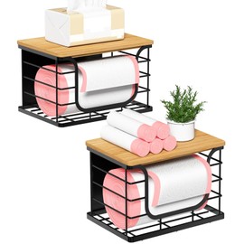 Magnetic Shelf for Fridge Trash Bag Organizer, 2 Pack Stackable Garbage Bag Holder with Bamboo Lid, Magnetic Storage Bin for Refrigerator, Under Sink, Kitchen, Pantry, Small Space Organization – Black