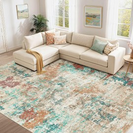 UERMEI 6x9 Area Rug Living Room Rugs - Washable Neutral Modern Abstract Soft Thin Large Rug Indoor Floor No Slip Rug Carpet for Bedroom Under Dining Table Home Office Decor - Colorful
