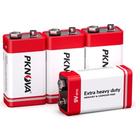 PKNOVA 9V Batteries Carbon 9 Volt Battery for Smoke Detector 6F22 Square Battery, Long-Lasting, 4 Pack