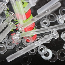 Pack of 60 Transparent Clear Plastic Acrylic M4 x 40mm Nuts & Bolts, Washers -Acrylic Plastic Screws, 5/32 x 1-37/64
