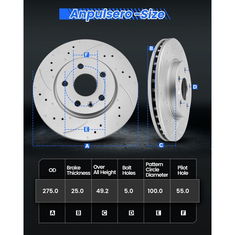Anpulsero Brake Pads And Rotors Kit Front Compatible with 2005-2010
