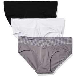 Warner's Women's Blissful Benefits No Muffin 3 Pack Hipster Panties, Black/White/Smoked Pearl w/Octagon Print Waistband, XL
