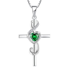 STARCHENIE Note Cross Necklace for Women Sterling Silver Treble Clef Pendant Music Note Jewelry Created Emerald