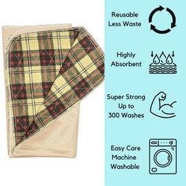 Bed Pad Washable Incontinence Underpad - Heavy Duty, Absorbent Stain Masking Urinary Mattress Protector - Reusable Dry Bed Wetting Premium Protection for Seniors, Children 34 x 36-4 Pack Plaid 8oz
