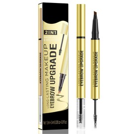 Microblading Eyebrow Pen - 2-in-1 Dual-Ended Waterproof Eye Brow Pen with 4-Fork-Tip Brow Pen and Precise Brush Create Natural Looking Defined Eyebrows Last All Day