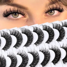 Veleasha Eyelashes Cat Eye Lashes Wispy False Eyelashes D Curl Eye Lash Fluffy Fake Lashes Look Like Lash Extensions 10 Pairs Pack (P08E)