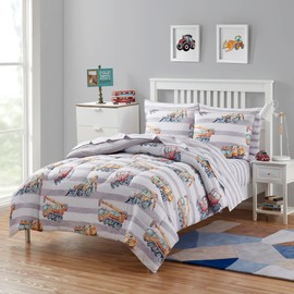 Kids Bedding Set Bed in a Bag for Boys and Girls Toddlers Printed Sheet Set and Comforter , Twin, Trucks