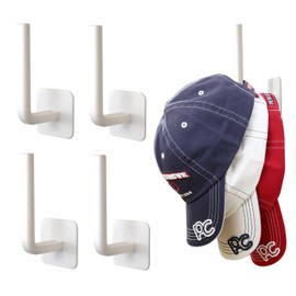 Perfect Curve Adhesive Hooks for Hat Storage (4-Pack), Multi-Purpose Organizer, Versatile, No Drilling, Hat Organizer, Durable Hooks for Baseball Caps and Accessories, White
