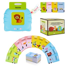 Standard Italian Talking Flashcards Educational Toys for Kids Ages 1-6, 192 Sheets 384 Words, Acoustic Educational Toy, Interactive Toy for Boys and Girls - Blue