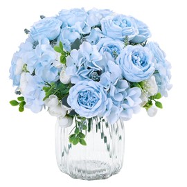 MARTINE MALL 4 Packs Peonies Artificial Flowers, Blue Artificial Peonies, Silk Peonies Flowers Fake Peonies Artificial Flowers Peonies Bouquet for Centerpiece Table Wedding Party Home Decor