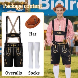 Raveparty Oktoberfest Men's Outfit, Lederhosen Men's Costume Set, German Bavaria Oktoberfest Costume Set with Removable Bib Straps, Knee Socks and Bavarian Felt Hats (Style A, M)
