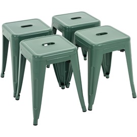 Brage Living 18 Inch Industrial Metal Stools Set of 4, Stackable Classroom Stools, Backless Metal Dining Chairs for Indoor Outdoor, Kitchen Short Stools (Dark Green)