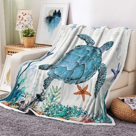 Manta de tortuga marina, regalo para mujeres y niños, manta de franela suave con temática de animales del océano, acogedora decoración de tortuga de felpa para viajes, camping, sofá, cama, regalos de