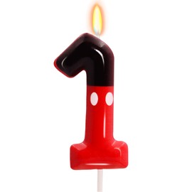 OGnomiFX 1st Black Red Birthday Candles for Boys Girls, Red Mouse Cake Topper Cupcake Decor, Cartoon Themed Birthday Party Decorations Supplies (Number 1)