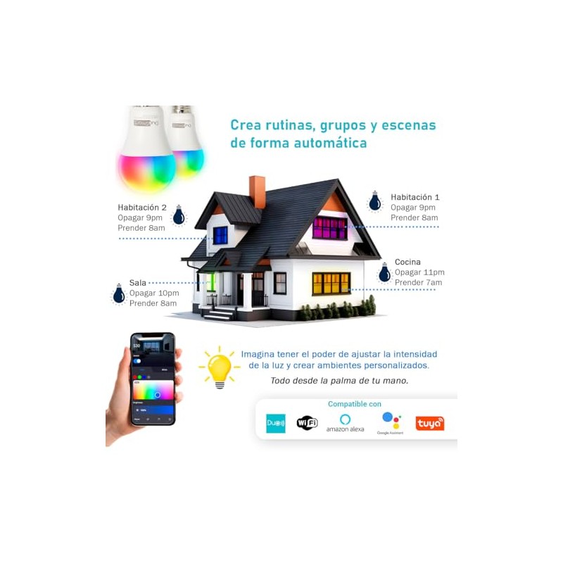 Kit 2 Focos Inteligentes S10 WiFi 2.4 Ghz, Multicolor Luz