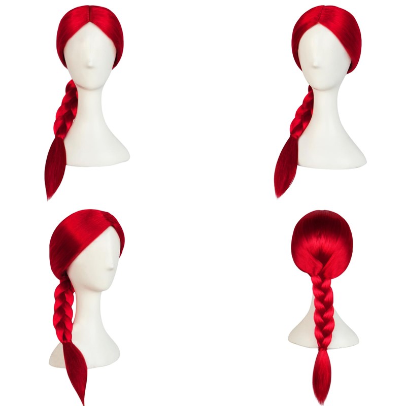 ESUNO 25Inch Red Braided Wig Cowgirl Wigs Red Cowboy Wig