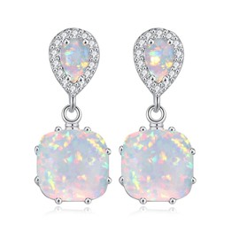 CiNily Opal Dangle Earrings Gemstone Drop Earring 14K White Gold Plated White Fire Opal Zircon Women Gemstone Stud Earrings