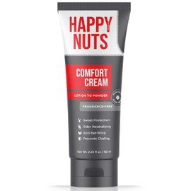 HAPPY NUTS Comfort Cream Deodorant - Anti-Chafing Sweat Defense, Odor Control, Aluminum-Free Mens Deodorant & Hygiene Products for Men's Private Parts 2.25 oz. (2.25 Fl Oz (Pack of 1), Fragrance-Free)