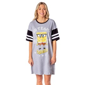 INTIMO Nickelodeon Spongebob Squarepants Womens Nightgown Varsity Tee Night Shirt Nightgown (Large) Grey