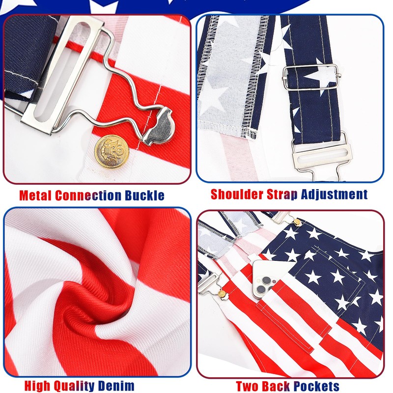 Yi-gog American Flag Coveralls for Unisex Bib Overalls Festival Jumpsuits