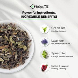 Udyan Tea Lavender Dew White Tea - 100g | Soothing Floral Blend with Lavender, Rose & Mint | Fresh Loose Leaf | Rich in Antioxidants for Healthy Skin