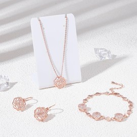 UNICRAFTALE Crystal Rose Flower Jewellery Sets Metal Flowers Necklace Bracelet Earrings Hollow Rose Gold Jewellery For Valentine's Day Mother's Day Gifts Wedding Party Event