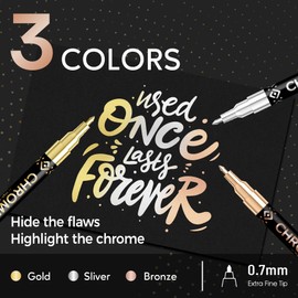 3Pcs Chrome Paint Markers, Permanent Mirror Liquid Chrome Pens for Plastic, Metal, Model, Jewelry, Wheel Painting, Touch Up & Repair Kit, DIY Art Projects