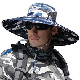 Peicees Super Wide Brim Sun Hat UPF 50+ UV Waterproof Fishing Hat for Men Women (Camo/Dark Blue)