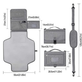 SUPERTRUST Cambiador Portátil de Pañales para Bebé, Almohadilla Impermeable de Cambiador de Viaje Plegable con Múltiples Bolsillos Plegables, para Cochecito de Mamá de Niños o Niñas (Gris)