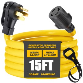 Kanayu 15ft NEMA 14-50P to L14-30R Generator Transfer Switch Adapter Cord, 4 Prong 50amp to 30 Amp Generator to House Inlet Box Adapter, STW 10 AWG, ETL Listed