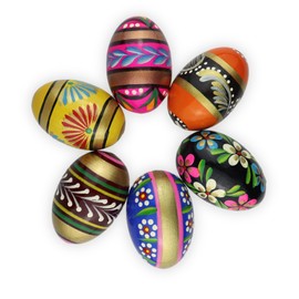 VESPLO Pisanki Hand Painted Wooden Easter Eggs - Traditional Decorative Eggs for Easter, Holiday, Home Decor - Pysanki Fake Eggs - Wooden Eggs - Made in EU (Large) - 2,55 in, Set of 6